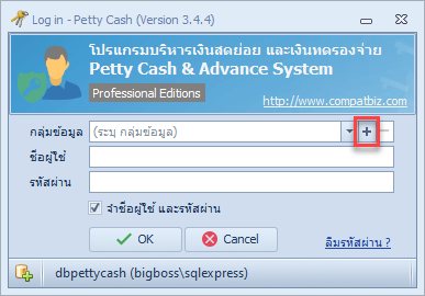 คลิกปุ่ม + ท้ายช่อง กลุ่มข้อมูล เพื่อเพิ่มการเชื่อมต่อ