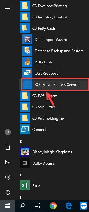 คลิกที่ SQL Server Express Service